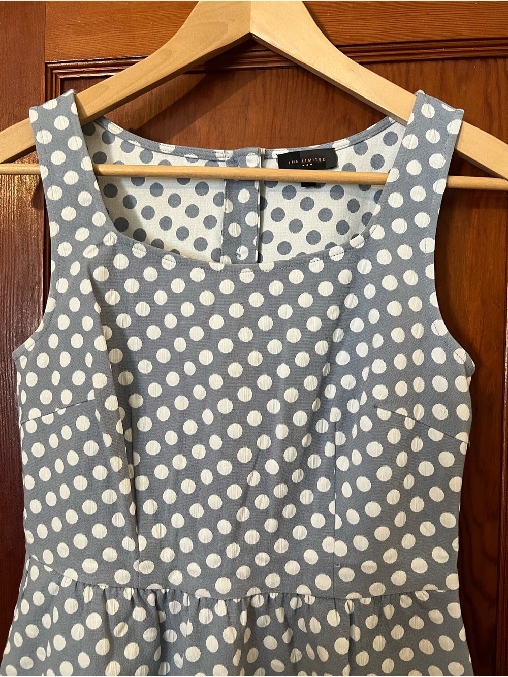The Limited Light Blue and White Polka Dot Sleeveless Fit-and-Flare Dress - Picture 3 of 8